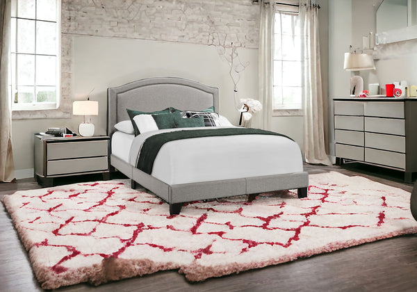 Homeroots Gray Solid Wood Queen Upholstered Linen Bed Frame With Nailhead Trim Grey Solid Manufactured Wood 333300