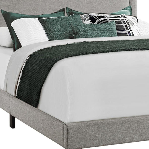 HomeRoots Gray Solid Wood Queen Bed Frame with Upholstered Linen and Elegant Nailhead Trim for Stylish Comfort Grey 333300