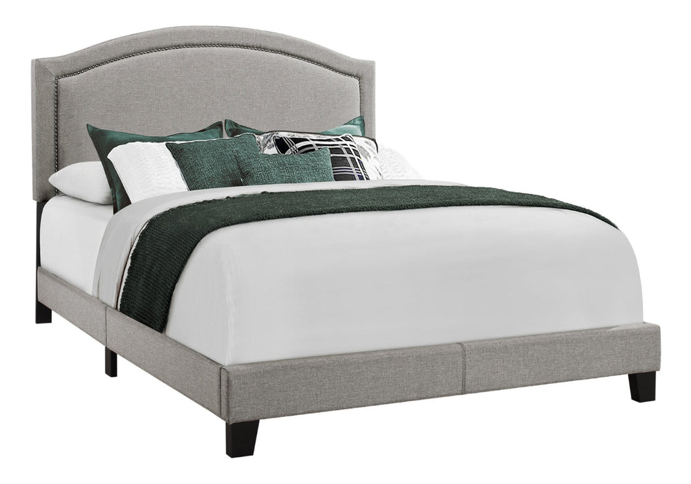 HomeRoots Gray Solid Wood Queen Bed Frame with Upholstered Linen and Elegant Nailhead Trim for Stylish Comfort Grey 333300