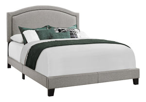 HomeRoots Gray Solid Wood Queen Bed Frame with Upholstered Linen and Elegant Nailhead Trim for Stylish Comfort Grey 333300