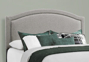 HomeRoots Gray Solid Wood Queen Bed Frame with Upholstered Linen and Elegant Nailhead Trim for Stylish Comfort Grey 333300