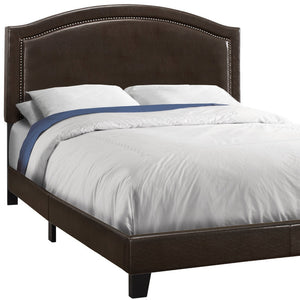 Homeroots Brown Solid Wood Queen Upholstered Linen Bed Frame With Nailhead Trim Brown Solid Manufactured Wood 333306