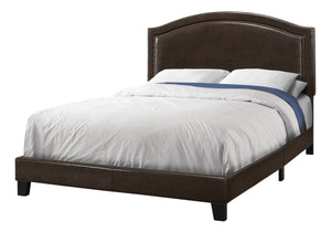 Homeroots Brown Solid Wood Queen Upholstered Linen Bed Frame With Nailhead Trim Brown Solid Manufactured Wood 333306