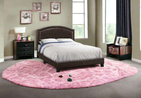 Homeroots Brown Solid Wood Queen Upholstered Linen Bed Frame With Nailhead Trim Brown Solid Manufactured Wood 333306