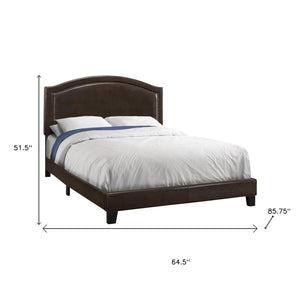HomeRoots Gray Solid Wood Queen Bed Frame with Upholstered Linen and Elegant Nailhead Trim for Stylish Comfort Brown 333306