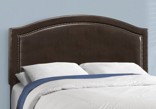 HomeRoots Gray Solid Wood Queen Bed Frame with Upholstered Linen and Elegant Nailhead Trim for Stylish Comfort Brown 333306
