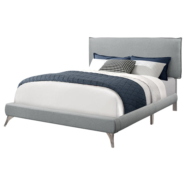Homeroots Gray Solid Wood Queen Upholstered Linen Bed Frame With Nailhead Trim Grey Foam 333308