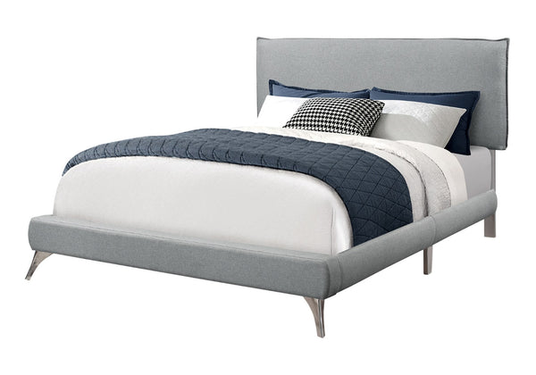 HomeRoots Gray Solid Wood Queen Upholstered Bed Frame with Elegant Nailhead Trim for Timeless Bedroom Style Grey 333308
