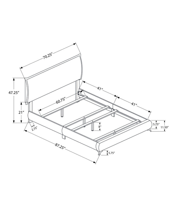 HomeRoots Gray Solid Wood Queen Upholstered Bed Frame with Elegant Nailhead Trim for Timeless Bedroom Style Grey 333308
