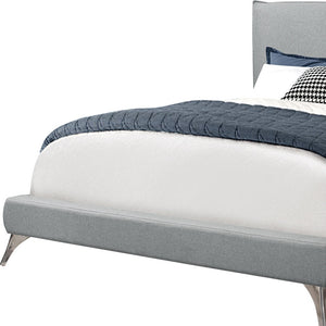 Homeroots Gray Solid Wood Queen Upholstered Linen Bed Frame With Nailhead Trim Grey Foam 333308