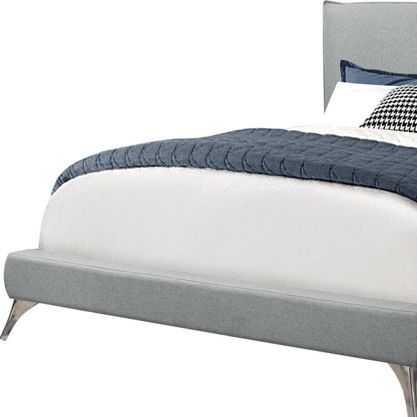 Homeroots Gray Solid Wood Queen Upholstered Linen Bed Frame With Nailhead Trim Grey Foam 333308