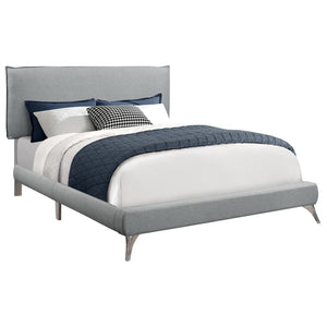 Homeroots Gray Solid Wood Queen Upholstered Linen Bed Frame With Nailhead Trim Grey Foam 333308