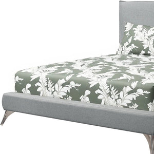 HomeRoots Gray Solid Wood Queen Upholstered Bed Frame with Elegant Nailhead Trim for Timeless Bedroom Style Grey 333308