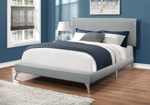 HomeRoots Gray Solid Wood Queen Upholstered Bed Frame with Elegant Nailhead Trim for Timeless Bedroom Style Grey 333308