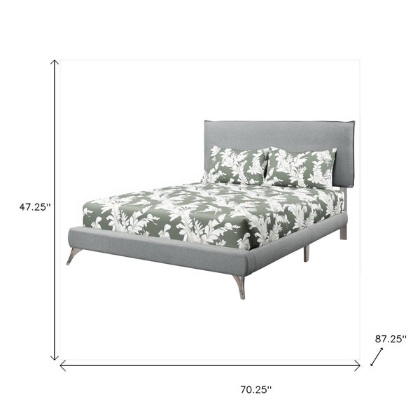 HomeRoots Gray Solid Wood Queen Upholstered Bed Frame with Elegant Nailhead Trim for Timeless Bedroom Style Grey 333308