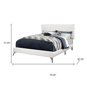 HomeRoots Gray Solid Wood Queen Upholstered Bed Frame with Elegant Nailhead Trim for Timeless Bedroom Style White 333314