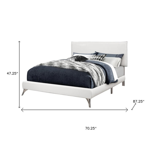 HomeRoots Gray Solid Wood Queen Upholstered Bed Frame with Elegant Nailhead Trim for Timeless Bedroom Style White 333314
