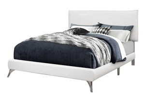 HomeRoots Gray Solid Wood Queen Upholstered Bed Frame with Elegant Nailhead Trim for Timeless Bedroom Style White 333314