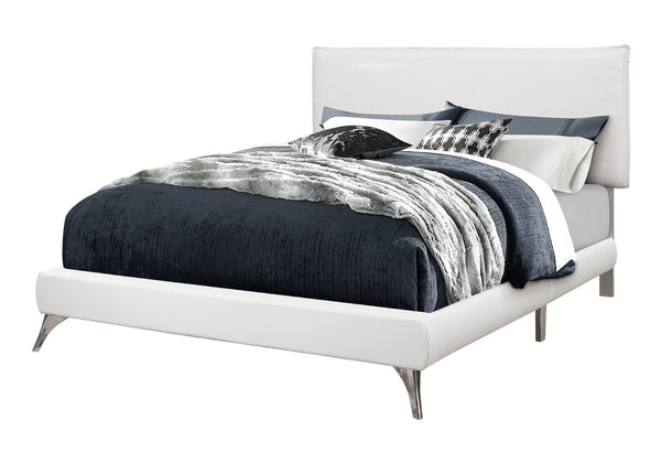 HomeRoots Gray Solid Wood Queen Upholstered Bed Frame with Elegant Nailhead Trim for Timeless Bedroom Style White 333314