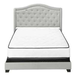 HomeRoots Light Upholstered Queen Bed Frame with Button Tufting, Nailhead Trim, and Sturdy Wood Construction Light Grey 333317