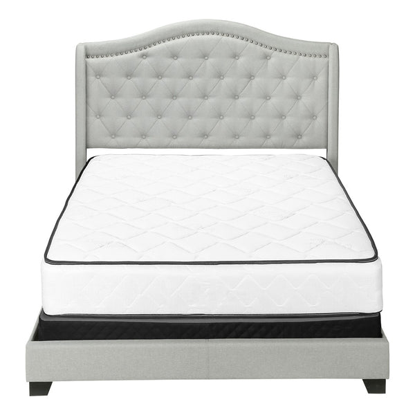 HomeRoots Light Upholstered Queen Bed Frame with Button Tufting, Nailhead Trim, and Sturdy Wood Construction Light Grey 333317