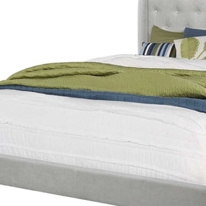 HomeRoots Light Upholstered Queen Bed Frame with Button Tufting, Nailhead Trim, and Sturdy Wood Construction Light Grey 333317
