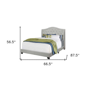 Homeroots Light Gray And Gray Wood Tufted Upholstered Queen Bed Frame With Nailhead Trim Light Grey Solid Manufactured Wood 333317