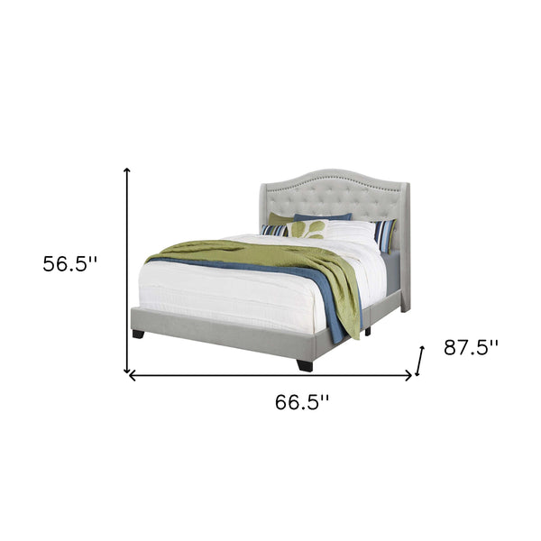 Homeroots Light Gray And Gray Wood Tufted Upholstered Queen Bed Frame With Nailhead Trim Light Grey Solid Manufactured Wood 333317