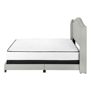 HomeRoots Light Upholstered Queen Bed Frame with Button Tufting, Nailhead Trim, and Sturdy Wood Construction Light Grey 333317