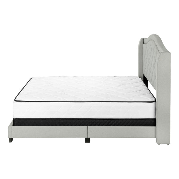 HomeRoots Light Upholstered Queen Bed Frame with Button Tufting, Nailhead Trim, and Sturdy Wood Construction Light Grey 333317
