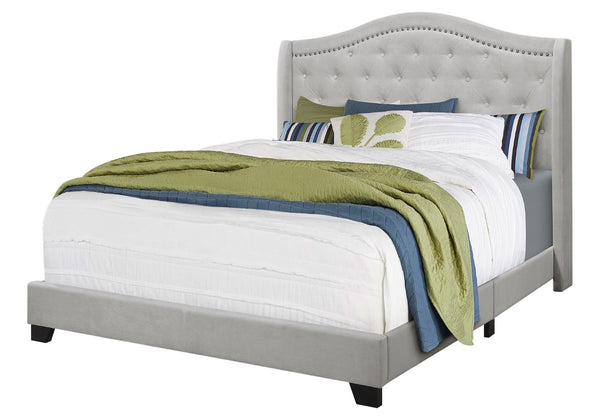 HomeRoots Light Upholstered Queen Bed Frame with Button Tufting, Nailhead Trim, and Sturdy Wood Construction Light Grey 333317