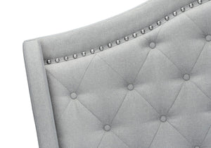 HomeRoots Light Upholstered Queen Bed Frame with Button Tufting, Nailhead Trim, and Sturdy Wood Construction Light Grey 333317