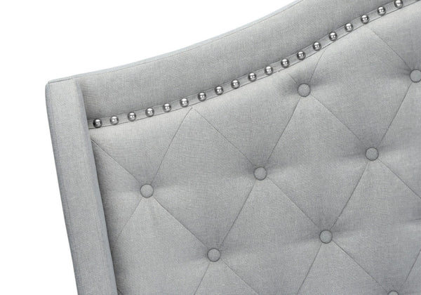 HomeRoots Light Upholstered Queen Bed Frame with Button Tufting, Nailhead Trim, and Sturdy Wood Construction Light Grey 333317