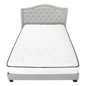 HomeRoots Light Upholstered Queen Bed Frame with Button Tufting, Nailhead Trim, and Sturdy Wood Construction Light Grey 333317