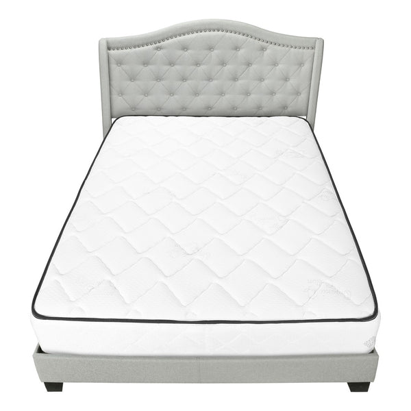 HomeRoots Light Upholstered Queen Bed Frame with Button Tufting, Nailhead Trim, and Sturdy Wood Construction Light Grey 333317