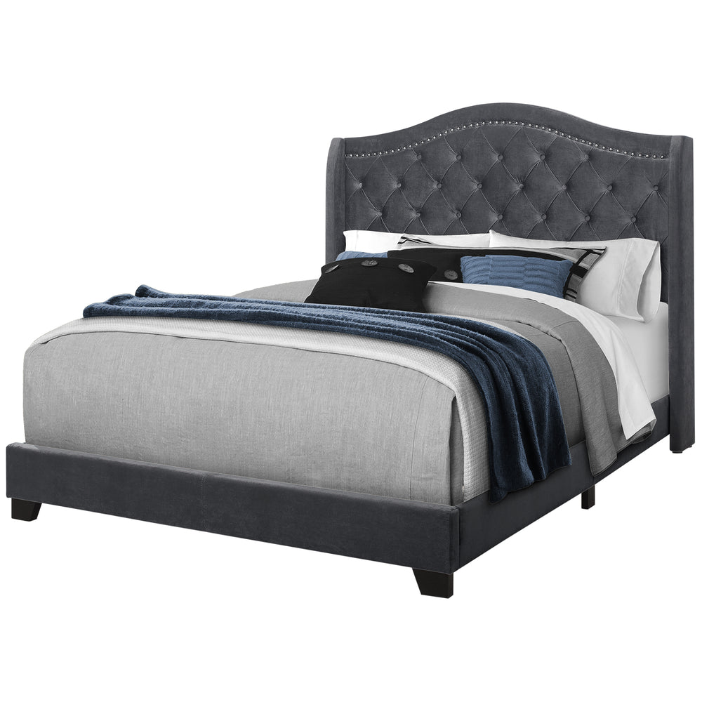 Homeroots Dark Gray Wood And Tufted Velvet Queen Bed Frame Dark Grey Foam 333319