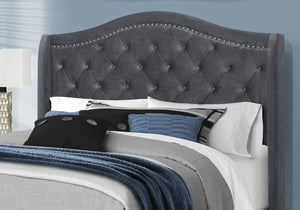 HomeRoots Light Upholstered Queen Bed Frame with Button Tufting, Nailhead Trim, and Sturdy Wood Construction Dark Grey 333319