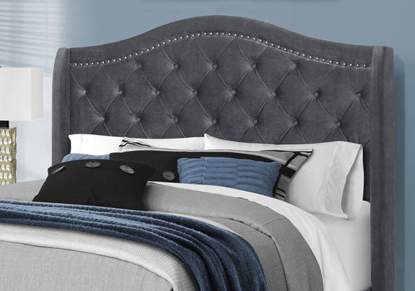 HomeRoots Light Upholstered Queen Bed Frame with Button Tufting, Nailhead Trim, and Sturdy Wood Construction Dark Grey 333319