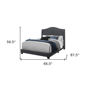 HomeRoots Light Upholstered Queen Bed Frame with Button Tufting, Nailhead Trim, and Sturdy Wood Construction Dark Grey 333319