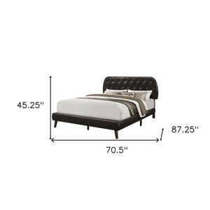 Homeroots Brown Queen Tufted Upholstered Faux Leather Bed Frame Brown Foam 333327