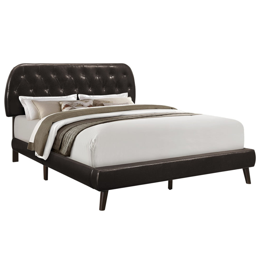 HomeRoots Brown Queen Tufted Faux Leather Bed Frame - Modern Comfort, Durable Design, and Stylish Elegance Brown 333327