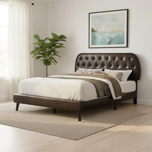 HomeRoots Brown Queen Tufted Faux Leather Bed Frame - Modern Comfort, Durable Design, and Stylish Elegance Brown 333327
