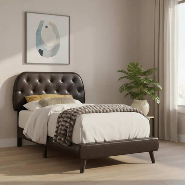HomeRoots Brown Twin Tufted Faux Leather Bed Frame – Stylish Contemporary Platform Design for Kids’ Rooms Brown 333328