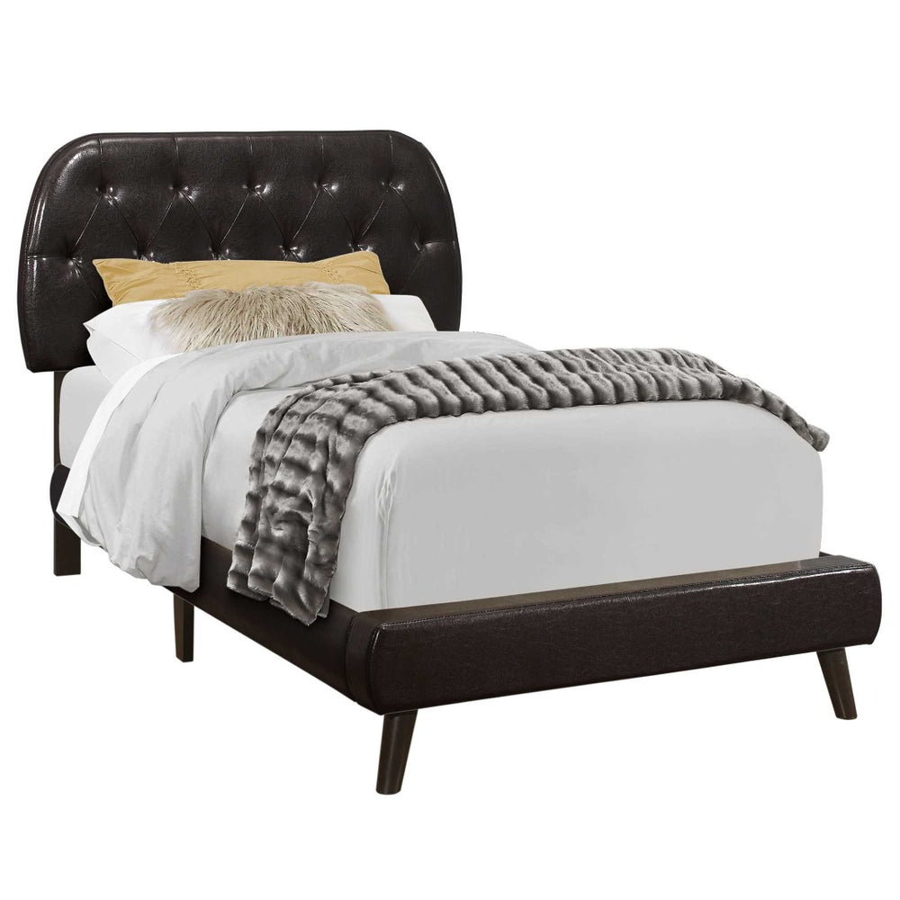 HomeRoots Brown Twin Tufted Faux Leather Bed Frame – Stylish Contemporary Platform Design for Kids’ Rooms Brown 333328