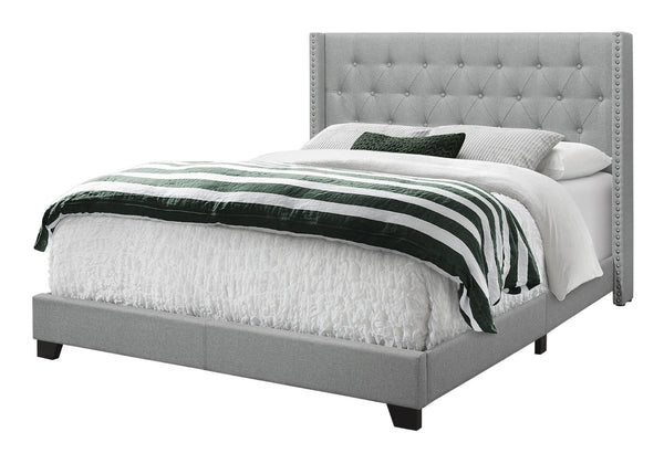 HomeRoots Gray Upholstered Queen Bed Frame with Button-Tufted Linen, Wingback Design & Nailhead Trim Style 333331