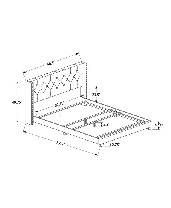 HomeRoots Gray Upholstered Queen Bed Frame with Button-Tufted Linen, Wingback Design & Nailhead Trim Style 333331