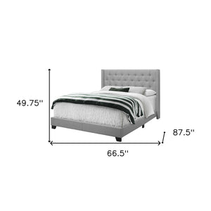 HomeRoots Gray Upholstered Queen Bed Frame with Button-Tufted Linen, Wingback Design & Nailhead Trim Style 333331