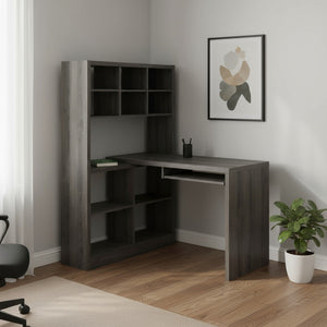 HomeRoots 38" L-Shaped Computer Desk - Modern Taupe Finish, Spacious Design with Integrated Bookcase for Productivity Dark Taupe 333347