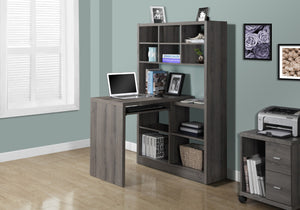 HomeRoots 38" L-Shaped Computer Desk - Modern Taupe Finish, Spacious Design with Integrated Bookcase for Productivity Dark Taupe 333347