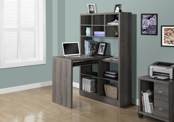 HomeRoots 38" L-Shaped Computer Desk - Modern Taupe Finish, Spacious Design with Integrated Bookcase for Productivity Dark Taupe 333347